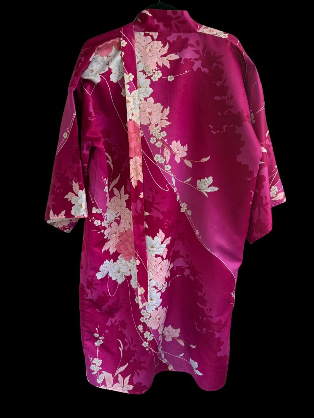 VINTAGE JAPANESE KIMONO ROBE DUSTER MAGENTA PINK PEONY CHERRY BLOSSOM